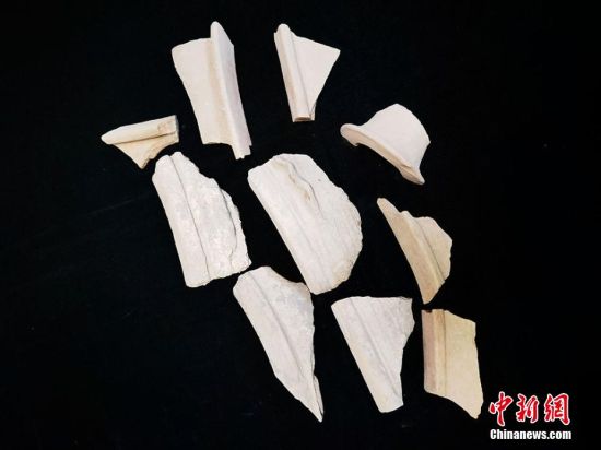 圖為靜寧縣賈河鄉(xiāng)竇坪村出土的彩陶片、紅陶片。 夏劍鋒 攝