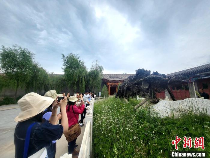 圖為媒體記者在青海永錄民俗參觀采訪。　薛蒂 攝